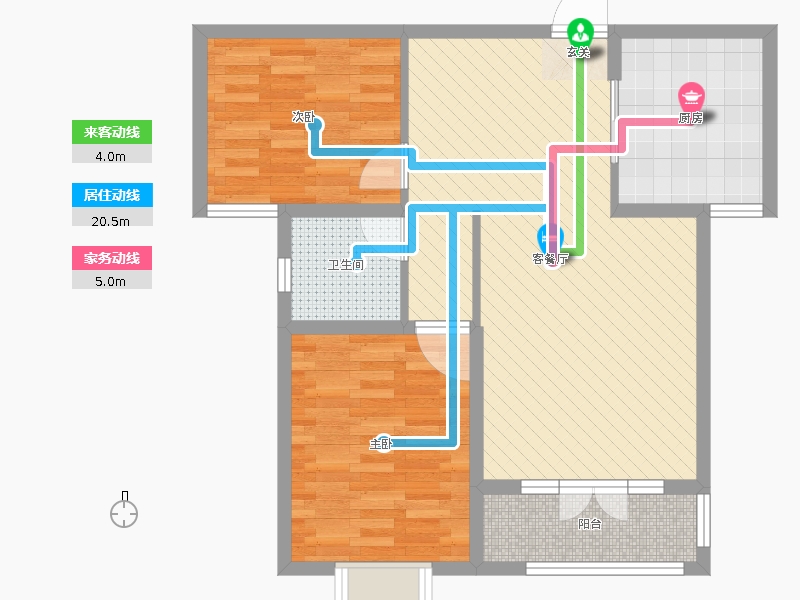 天璽名著2室2廳1衛(wèi)1廚89平米戶型居室動(dòng)線圖