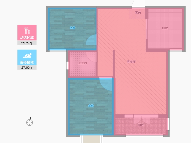 天璽名著2室2廳1衛(wèi)1廚89平米戶型動(dòng)靜分區(qū)圖