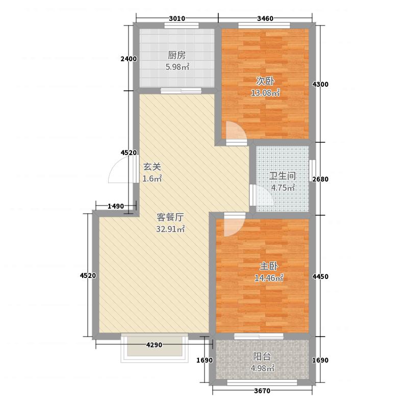 中山尚城2室2廳1衛(wèi)1廚95㎡戶型圖