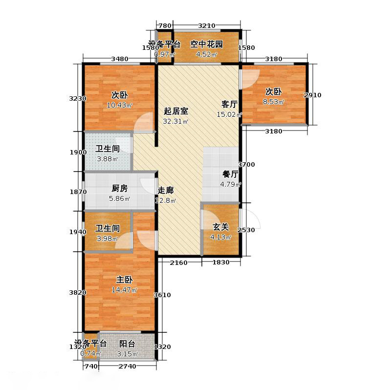 鑫界9號院3室1廳2衛(wèi)1廚101㎡戶型圖
