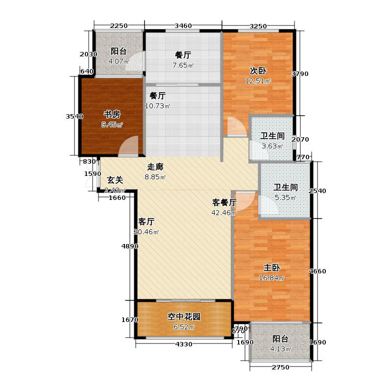 鑫界9號(hào)院3室2廳2衛(wèi)0廚121㎡戶型圖