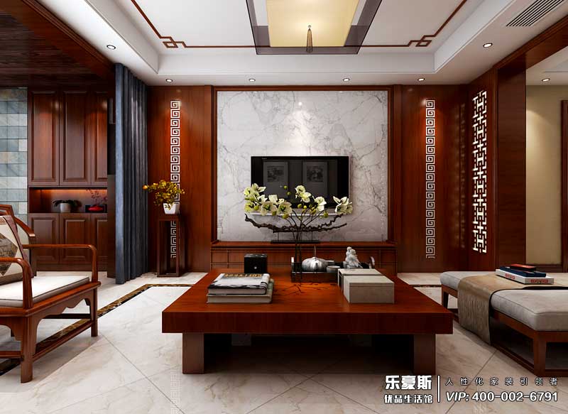 上山間躍層210平米新中式裝修風(fēng)格效果圖