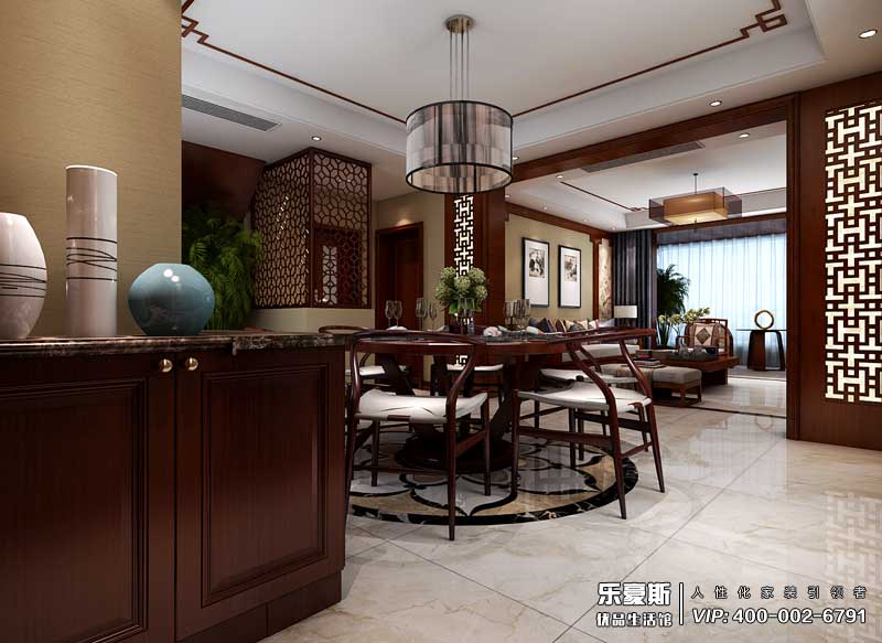 上山間躍層210平米新中式裝修風(fēng)格效果圖