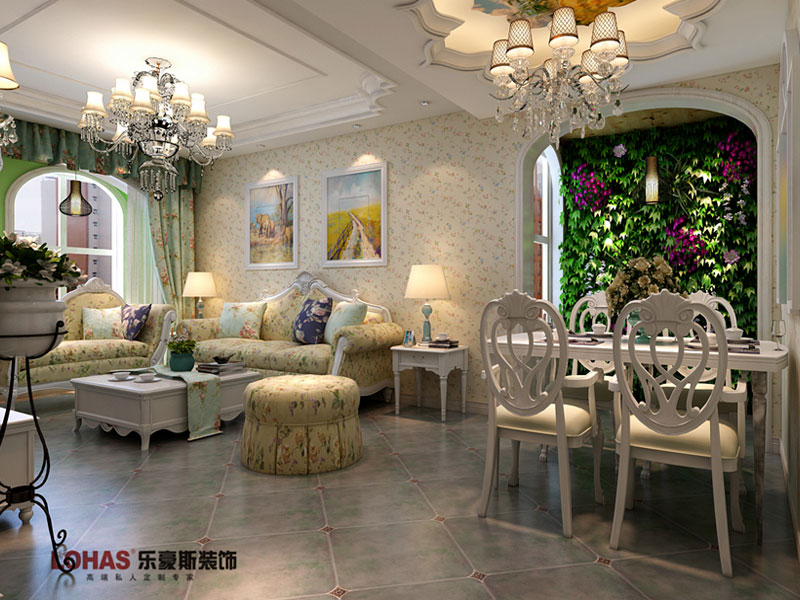 國際城90平兩室兩廳田園風(fēng)格裝修效果圖