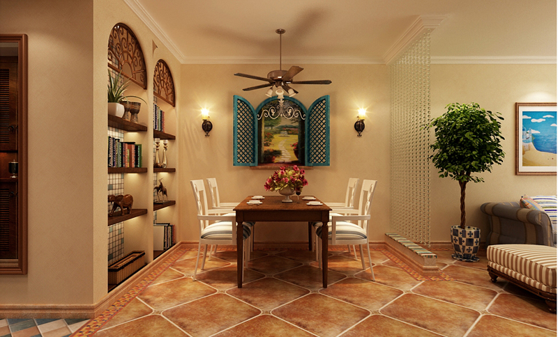 萬達廣場小區(qū)B北區(qū)98平米兩室兩廳美式混搭