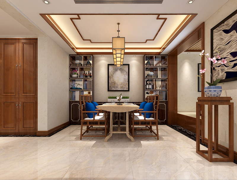 天山熙湖面積138平米三室二廳兩衛(wèi)新中式裝修效果圖