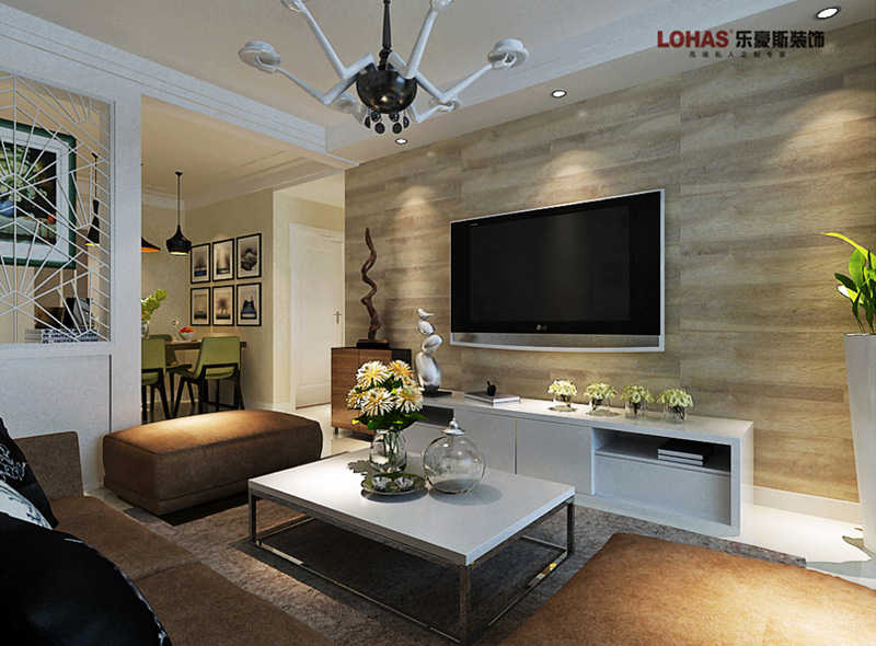 保利花園92㎡兩室兩廳現(xiàn)代簡(jiǎn)約裝修效果圖