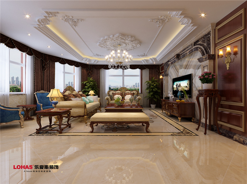 正定盛華公館190平美式裝修效果圖