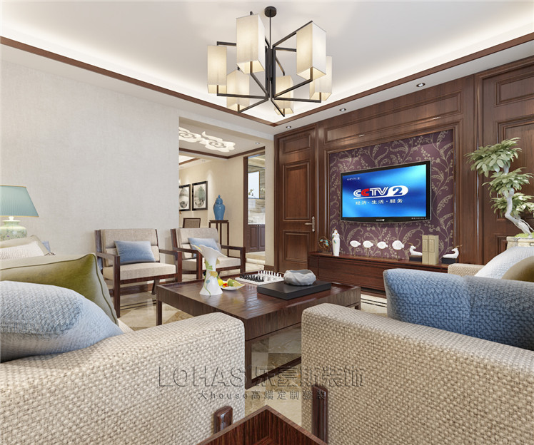 匯景花園110平米三室新中式風(fēng)格裝修效果圖