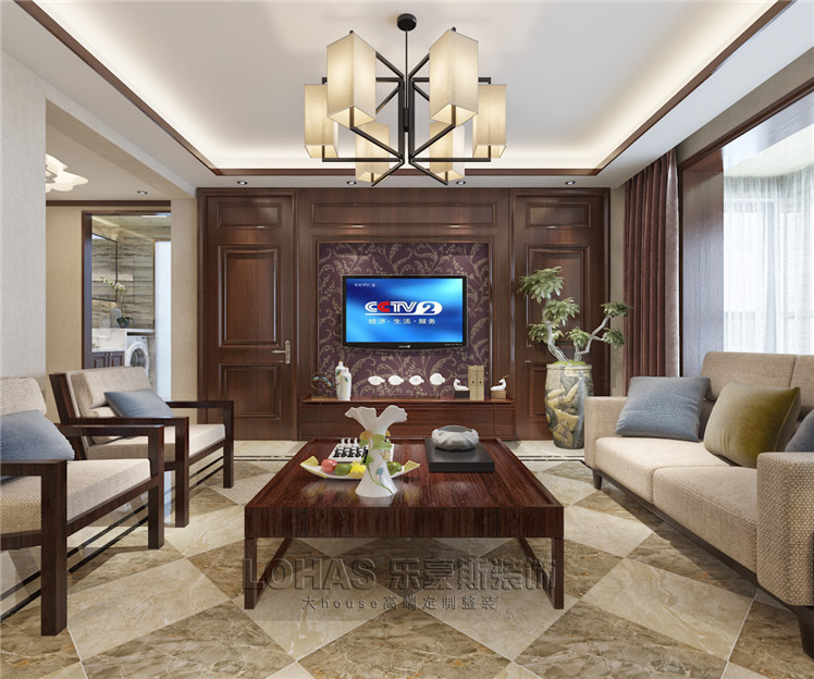 匯景花園110平米三室新中式風(fēng)格裝修效果圖