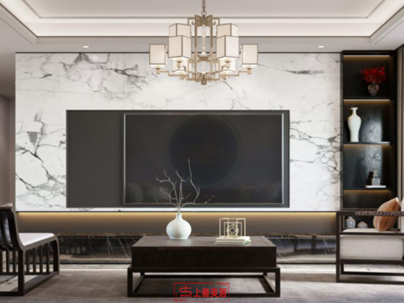 天河悅城140平新中式風(fēng)格電視墻