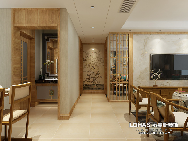 玫瑰灣三室兩廳新中式裝修效果圖