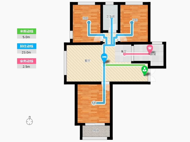 瀚唐3室2廳1衛(wèi)0廚108.00㎡動(dòng)線(xiàn)圖