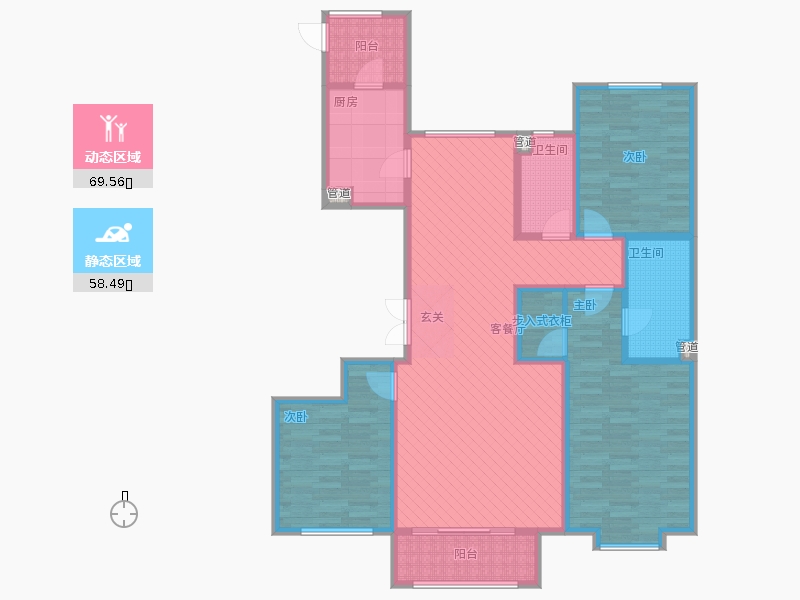 瀚唐3室1廳2衛(wèi)1廚158.00㎡動靜分區(qū)圖