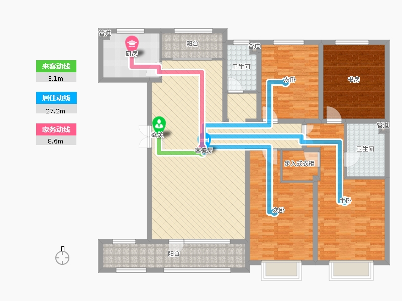 瀚唐4室2廳2衛(wèi)1廚200.00㎡動(dòng)線圖