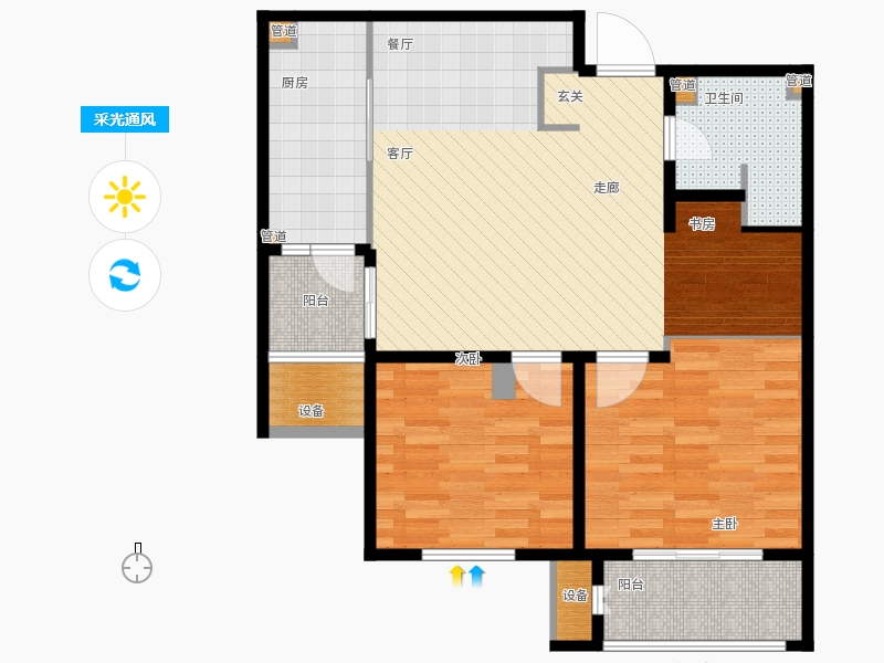 林蔭大院2室1廳1衛(wèi)1廚97.00㎡采光通風圖