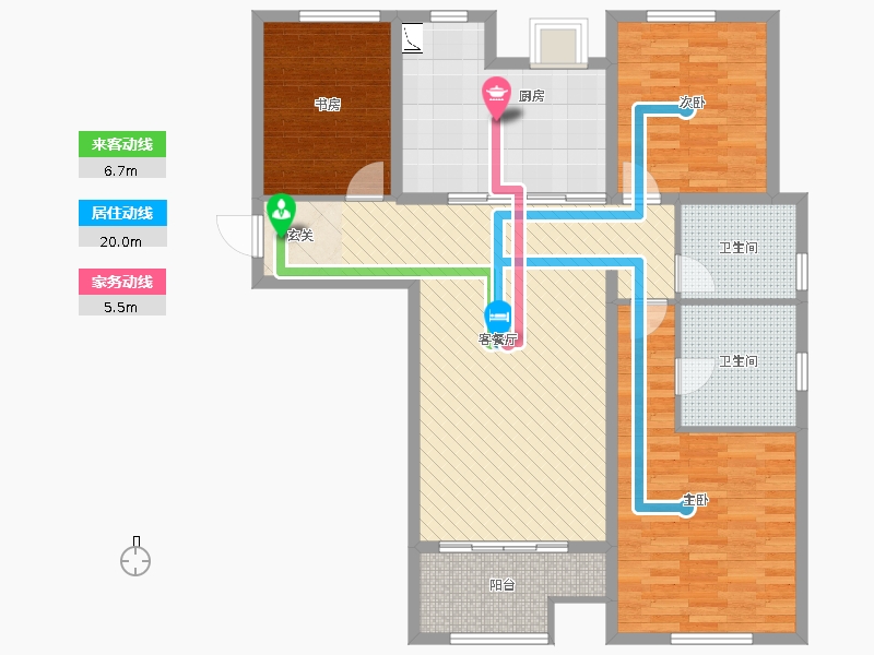 林蔭大院3室2廳2衛(wèi)1廚136.00㎡動線圖
