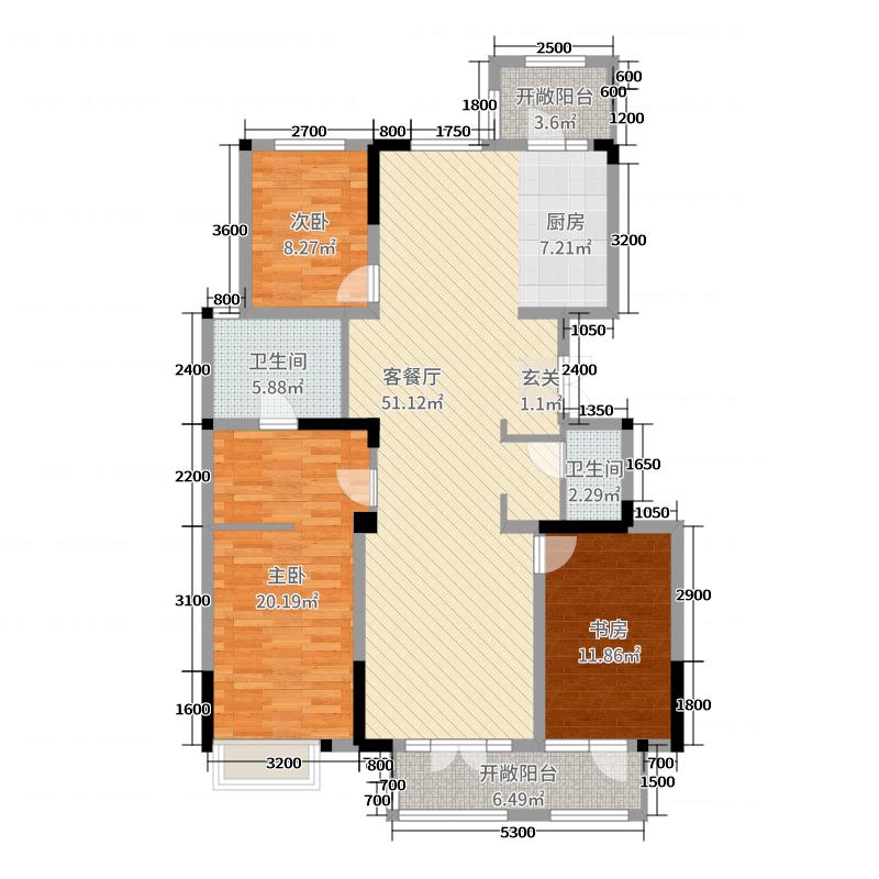 阿爾卡迪亞榮盛城3室2廳2衛(wèi)1廚144㎡戶(hù)型圖
