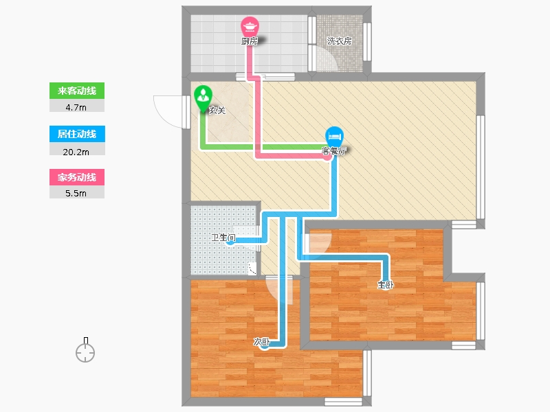 奧北公元2室2廳1衛(wèi)1廚90.00㎡動(dòng)線圖
