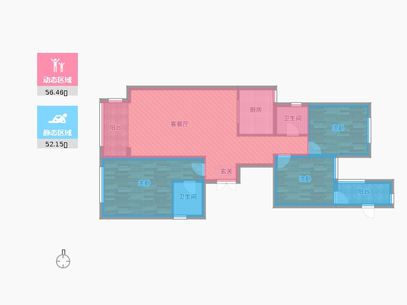 奧北公元3室2廳2衛(wèi)1廚120.00㎡動(dòng)靜分區(qū)圖