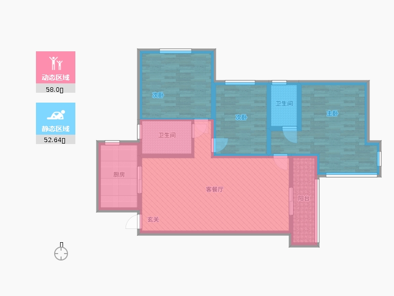 奧北公元3室2廳2衛(wèi)1廚121.00㎡動(dòng)靜分區(qū)圖