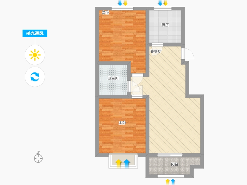 漢嘉海語城2室1廳1衛(wèi)1廚96.00㎡采光通風(fēng)圖