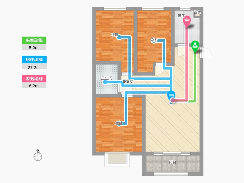 漢嘉海語城3室1廳1衛(wèi)1廚109.00㎡動線圖