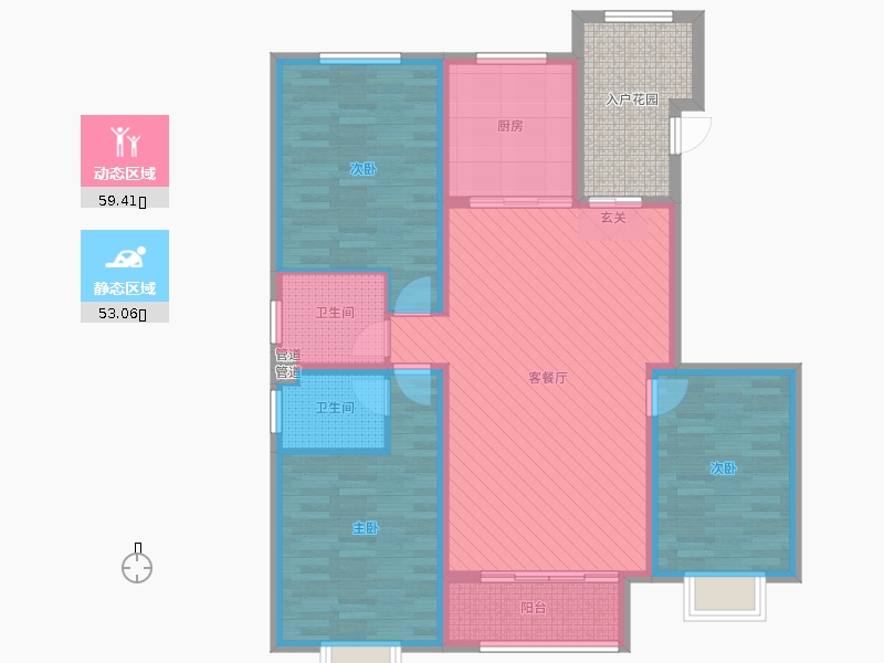 漢嘉海語城3室2廳2衛(wèi)1廚146.00㎡動靜分區(qū)圖