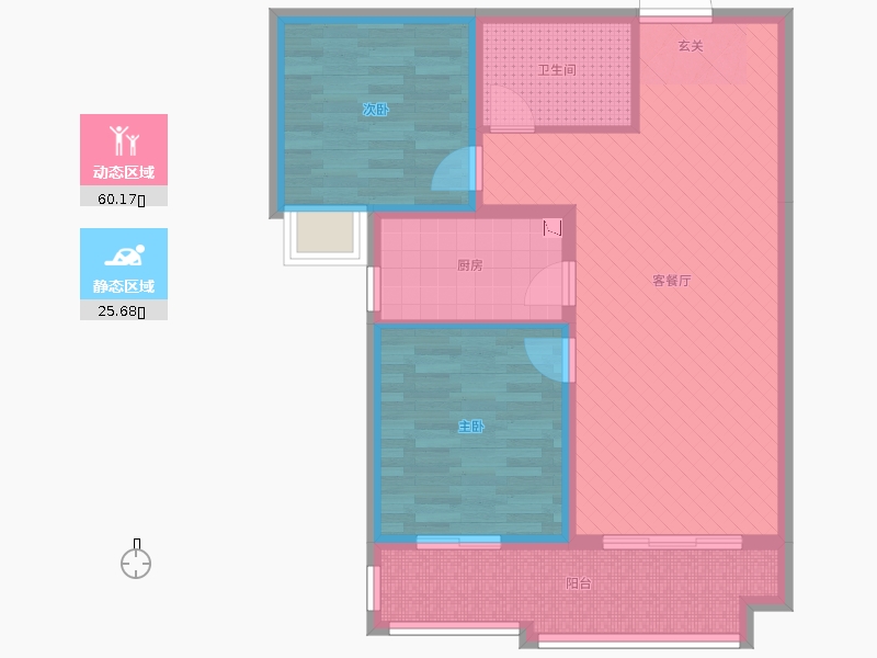 赫石府2室2廳1衛(wèi)1廚94.00㎡動(dòng)靜分區(qū)圖