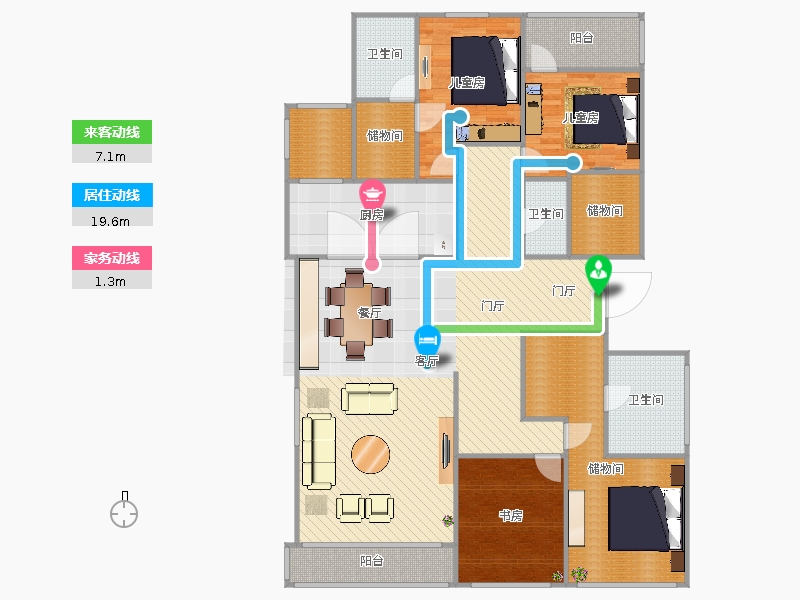 天山九峯3室1廳3衛(wèi)1廚212.00㎡動(dòng)線圖