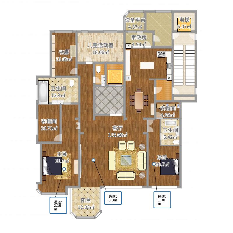 天山九峯3室1廳2衛(wèi)0廚375.00㎡戶型圖