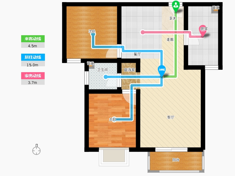 弘石灣2室2廳1衛(wèi)1廚87.00㎡動線圖