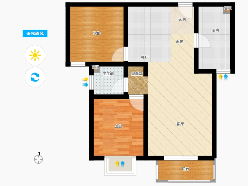 弘石灣2室2廳1衛(wèi)1廚87.00㎡采光通風圖