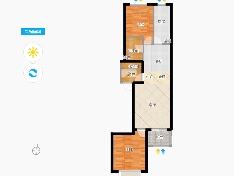 弘石灣2室0廳1衛(wèi)1廚88.00㎡采光通風(fēng)圖