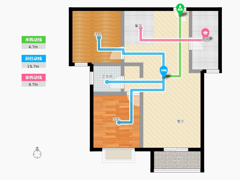 弘石灣2室2廳1衛(wèi)1廚88.00㎡動線圖