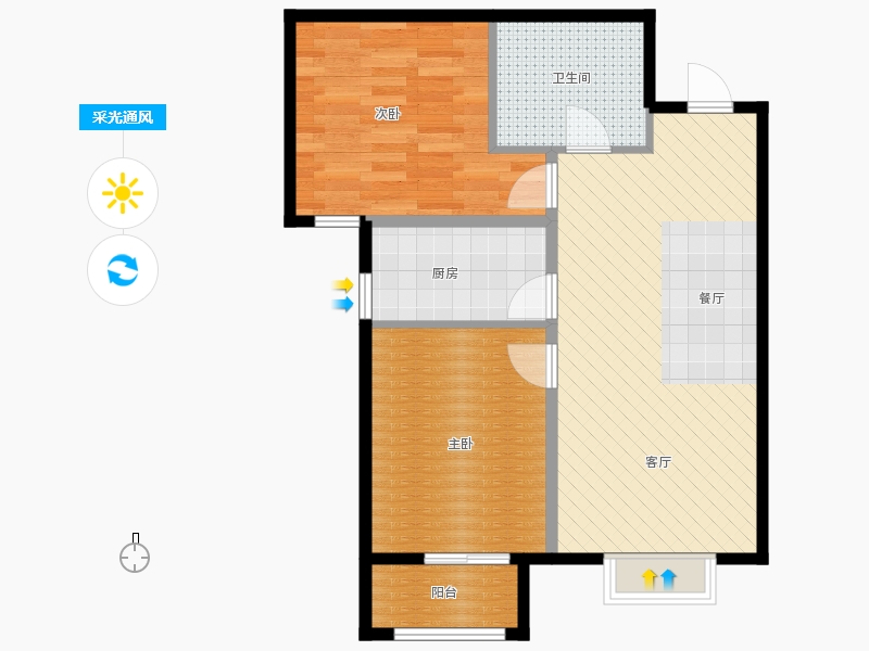 弘石灣2室2廳1衛(wèi)1廚90.00㎡采光通風(fēng)圖