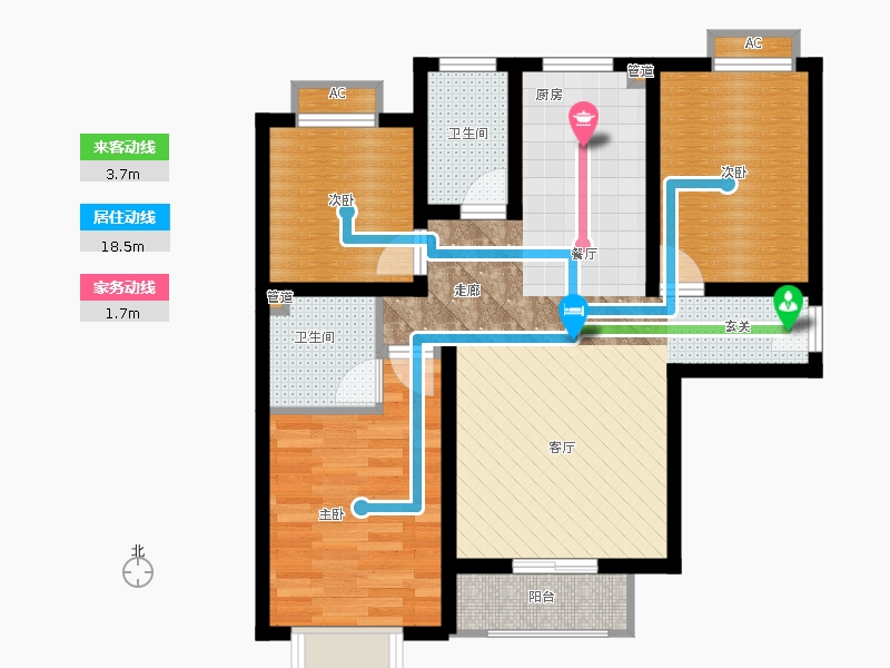 弘石灣3室2廳2衛(wèi)0廚107.00㎡動線圖