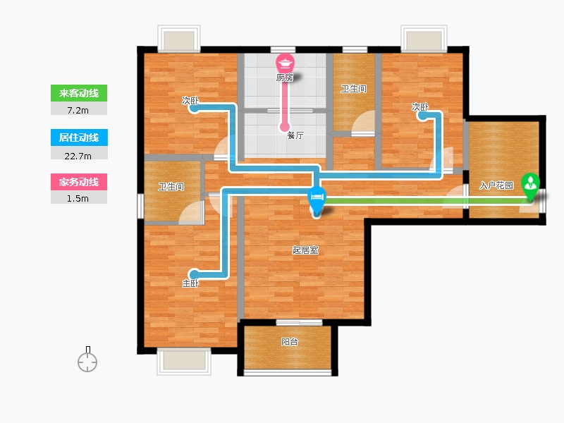 弘石灣2室2廳1衛(wèi)1廚125.00㎡動(dòng)線圖