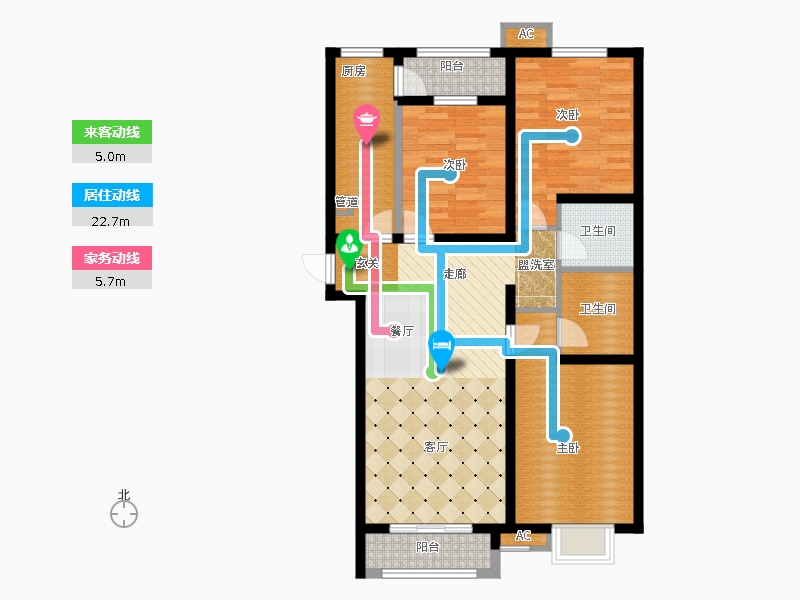 弘石灣3室2廳2衛(wèi)1廚131.00㎡動線圖