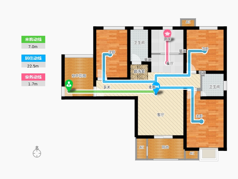 弘石灣3室2廳2衛(wèi)1廚132.00㎡動線圖