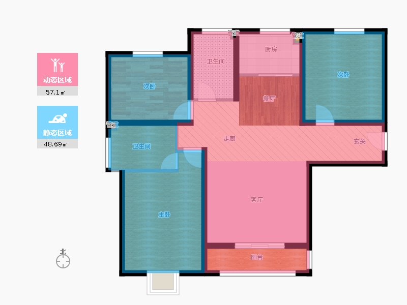 弘石灣3室2廳2衛(wèi)1廚133.00㎡動靜分區(qū)圖
