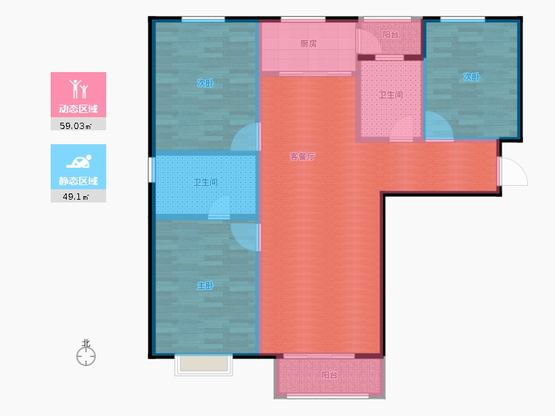 弘石灣3室2廳2衛(wèi)1廚138.00㎡動(dòng)靜分區(qū)圖