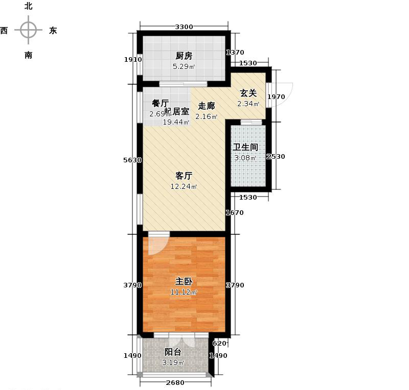 帝王國際1室2廳1衛(wèi)1廚63.00㎡戶型圖