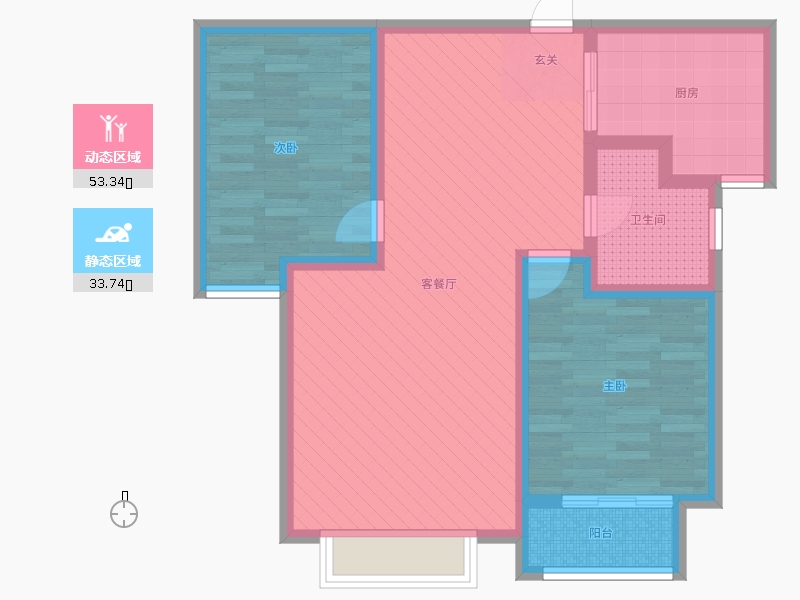 雨荷水岸2室2廳1衛(wèi)1廚95.00㎡動靜分區(qū)圖