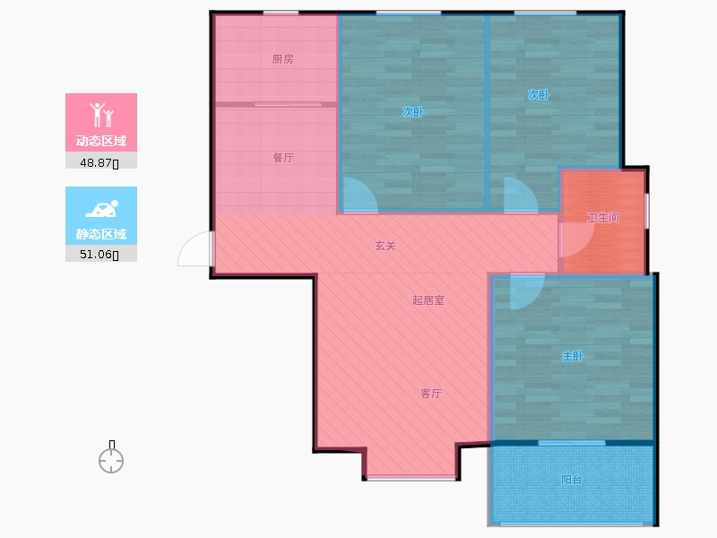 雨荷水岸3室2廳1衛(wèi)1廚104.00㎡動靜分區(qū)圖