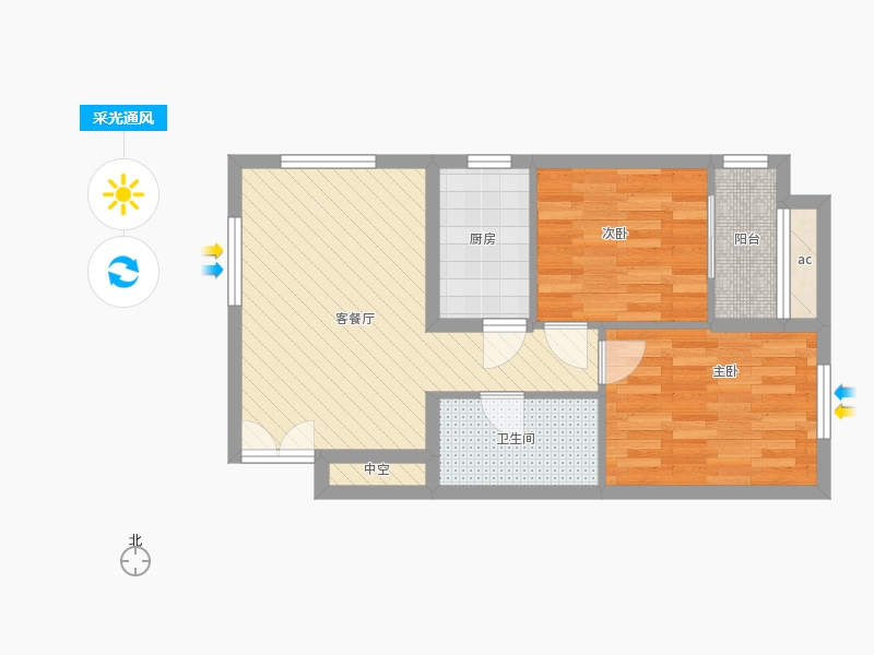 盛世御城2室1廳1衛(wèi)1廚75㎡采光通風(fēng)圖