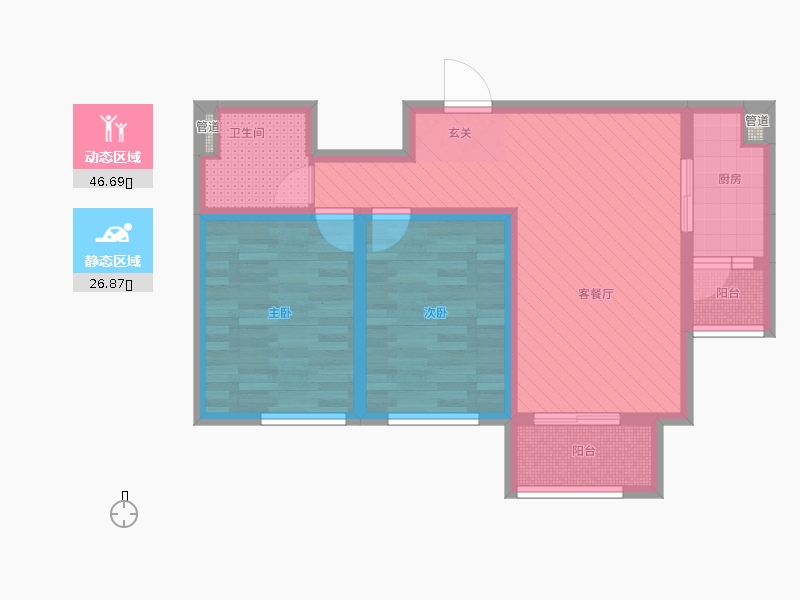 長久中心公園9號(hào)2室1廳1衛(wèi)1廚93㎡動(dòng)靜分區(qū)圖