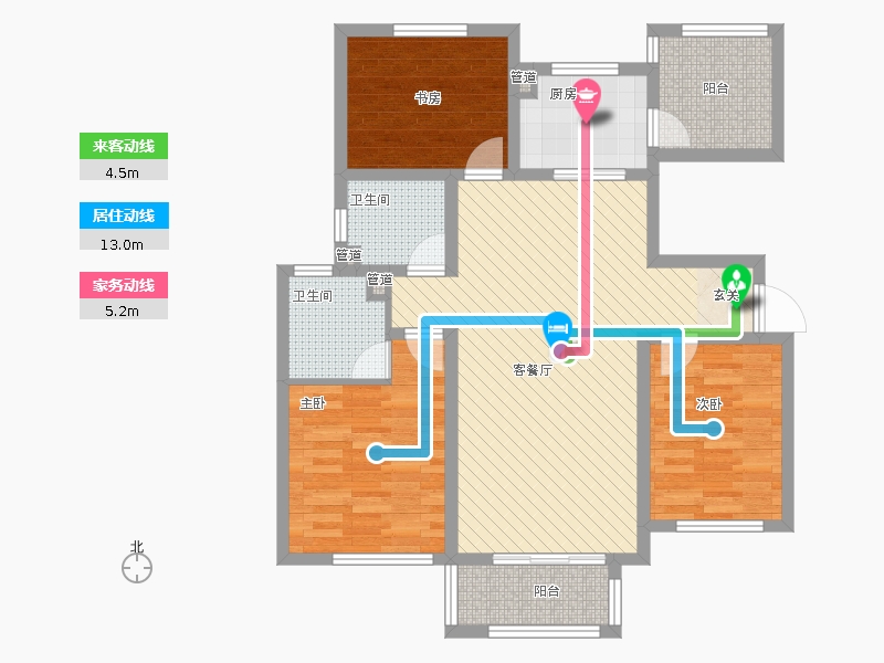 長久中心(公園9號）3室1廳2衛(wèi)1廚128㎡動靜線圖