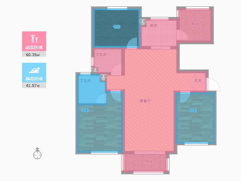 長久中心(公園9號）3室1廳2衛(wèi)1廚128㎡動靜分區(qū)圖