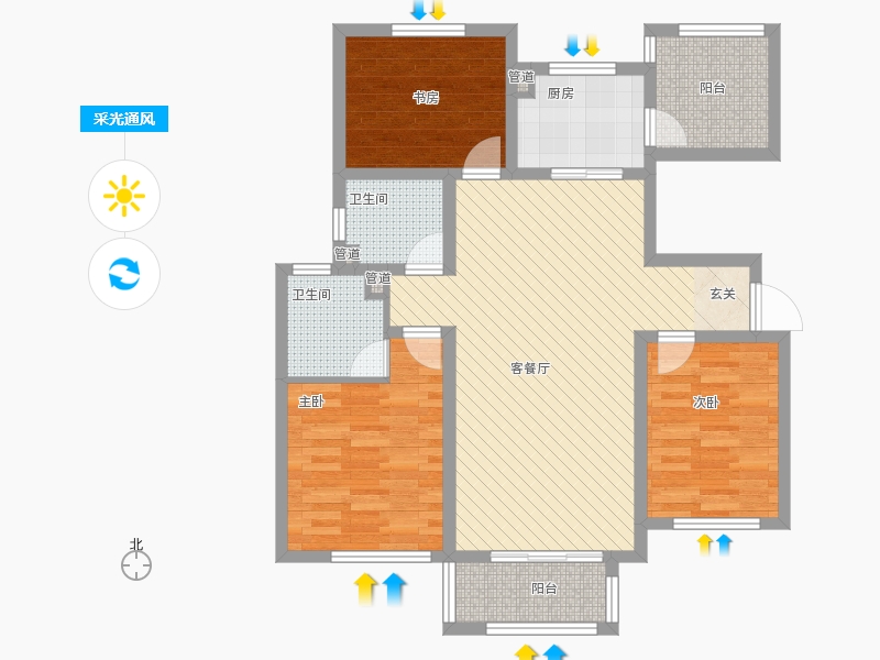 長久中心(公園9號）3室1廳2衛(wèi)1廚128㎡采光通風圖